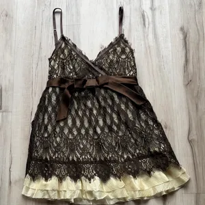PAIGE Brown Lace Tank Top with Cream Accents thumbnail 1