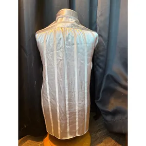 Vintage All Hours Silver Satin Striped‎ Button Down Blouse Long Sleeve Medium thumbnail 2