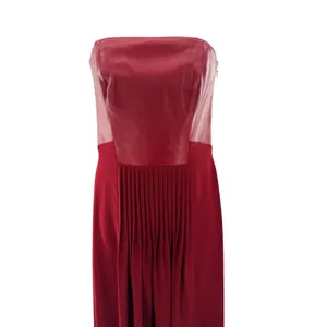 Sachin & Babi Burgundy Lamb Leather Silk‎ Strapless Pleated Maxi Dress Size 4 thumbnail 3