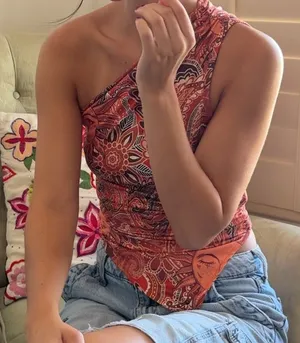 Detailed one shoulder top Orange thumbnail 1