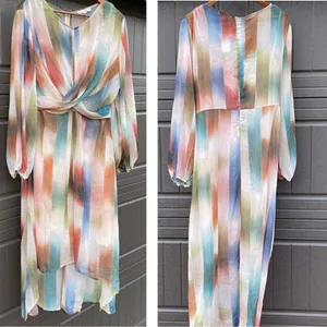 See and Be Seen Watercolor Maxi Midi Dress Flowy Long Sleeve NWT Large thumbnail 4