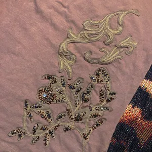 Buffalo David Bitton Vtg 90s Y2K baby doll graphic tee shirt tunic grunge beaded embroidered gold M thumbnail 2