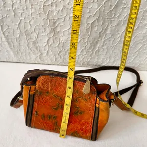 Vintage Leather Women's Purse Floral Embossed Crossbody Bag Small Shoulder Brown thumbnail 5