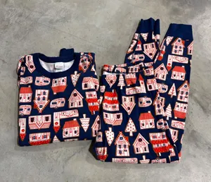Hanna Andersson Navy Gingerbread House Organic Cotton Pajama Set Large FWH22 thumbnail 1