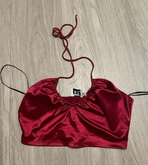Princess Polly Red Satin Halter Crop Top thumbnail 1