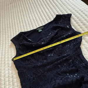 Lauren Ralph Lauren Blue Sequin Lace Ruched Sheath Cocktail Dress Sz 4 thumbnail 4