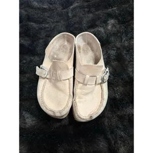 Birkenstock Buckley Size 39 8.5 Tan Suede Slip-On Clogs With Buckle & Cork Sole thumbnail 2