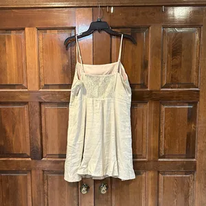 Elodie Linen Blend Cami‎ Mini Dress Tan Beige Ruffle Hem Large NWT thumbnail 3