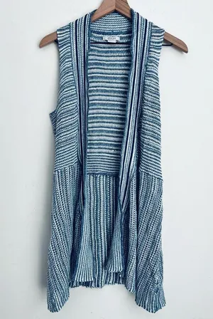 Ariat women blue Western Sweater Vest open front sleeveless Cardigan duster S thumbnail 2