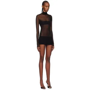 MONOT Contrasting Bands Mini Dress in Black 2 New Womens Sheer Panel Long Sleeve thumbnail 10