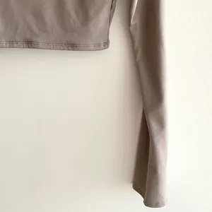 Klesis Taupe Cropped Long-Sleeve Top with Cutouts on Sleeves, Size S thumbnail 12