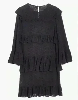 Madewell Women’s Black‎ Eyelet Waterlily Tiered Ruffle Boho Mini Dress Size 10 thumbnail 1
