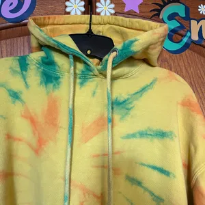 Vibrant Tie-Dye Hoodie - Yellow-Gold Orange, Green front pouch Size XL thumbnail 3