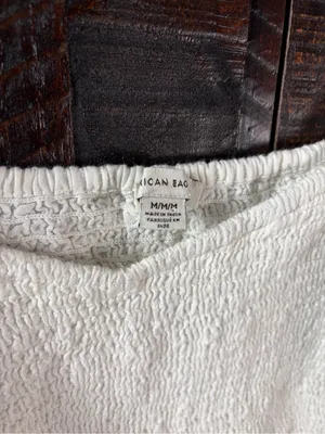 American Eagle Cotton Linen White Puff Sleeve Smocked Crop Top - M thumbnail 7