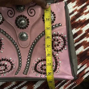 Y2K 2000s Western Coastal Cowgirl Mcbling Bimbo Goth Fairy Pink Studded Hand Shoulder Bag Purse bedazzled #whimsygoth #grunge #punk #stagecoach #festival Measurement in pics thumbnail 5