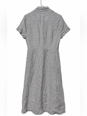 Quince Light Gray Striped Button-Front Tie-Waist Midi Dress thumbnail 5