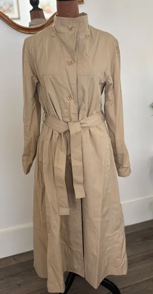 Vintage Odyssey Belted Trench Coat Womens Tan‎ Long Rain Coat Classic Outerwear thumbnail 1