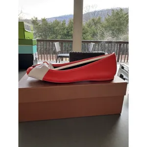 NEW COACH SIZE 9.5 Lara Silk Nappa Ballet Flats Orange Leather Bow Logo Shoes‎ thumbnail 4