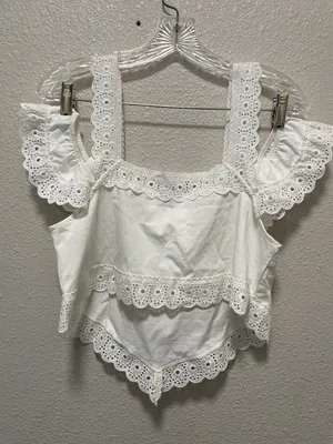 Zara White Eyelet Lace Crop Top with Scalloped Straps thumbnail 4