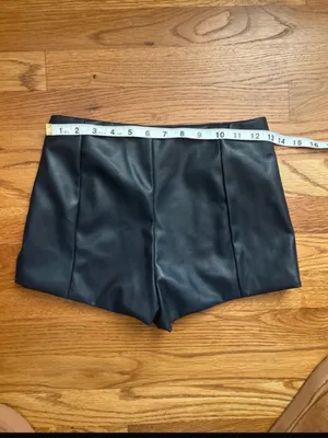 Black Faux Leather High-Waist Women's Shorts small thumbnail 3