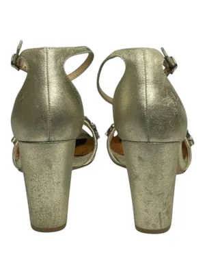 Badgley Mischka ❧ Barby Crystallized Heeled Sandals ❧ Gold Shimmery Leather ❧ 8M thumbnail 5