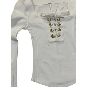 Free People White Looking Back‎ Lace-Up Top sz XS thumbnail 10