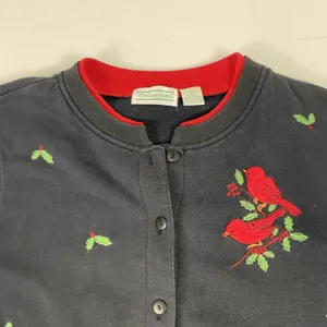 Shenanigans Cardigan Sweater Womens XL Blue Cardinal Holly Ugly Christmas thumbnail 4