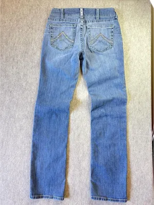 ARIAT REAL Mid Rise Boot Cut Denim Blue Jeans Womens 30L Med Wash FLAW thumbnail 4
