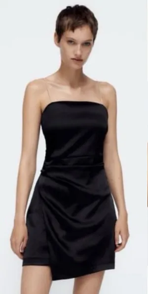 Zara Satin mini slip dress Rhinestones Jewel straps Black Size M party glam chic thumbnail 1