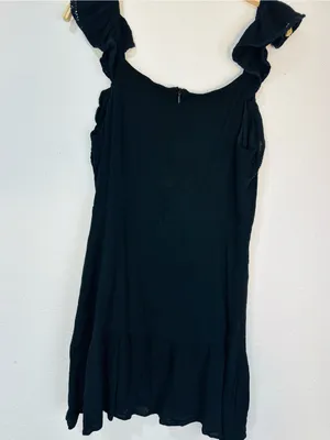 Black Ruffle Mini Dress with Button thumbnail 4