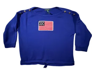 Lauren Ralph Lauren Sweatshirt Women XL Blue‎ American Flag Button Shoulder Top thumbnail 1