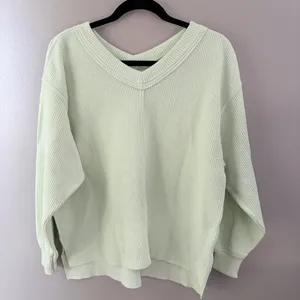 Aerie Mint Green Oversized Pullover V-Neck Sweater Boho Coastal XXS thumbnail 1