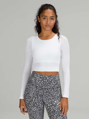 Lululemon ebb to street Women's Long-Sleeve White Ribbed Crop Top thumbnail 1