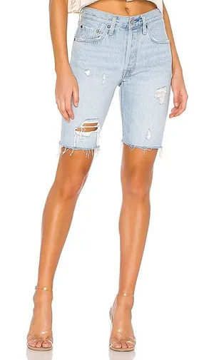 Levi's 501 High Rise Slouch‎ Denim Shorts in Slouch Around Distressed Womens 27 thumbnail 1