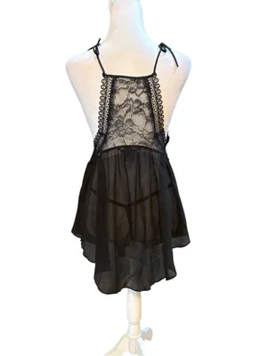 Victorias Secret Black Lace Sheer Lingerie Slip Dress Womens Medium New WO Tags thumbnail 2