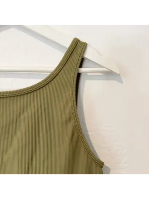 Lululemon Power‎ Pivot Tank Size 10 Bronze Green Ribbed Reversible Crop Classic thumbnail 4