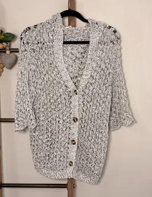 Pol Short Sleeve Black White Loose Knit Cardigan Size Medium‎ thumbnail 1