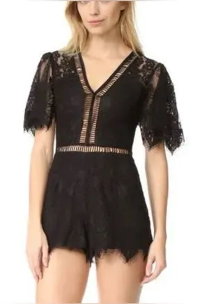 Lovers + Friends Josephine Black Lace‎ Short Sleeve Romper Size small thumbnail 1