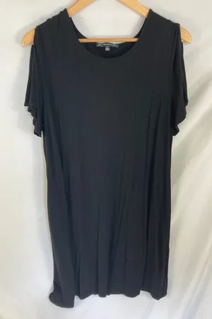 Adrianna Papell Flutter Sleeve Black Comfortable Midi Dress Size Large thumbnail 1