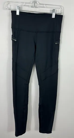 Lululemon‎ Tight Leggings Womens 4 Black Zip Pocket Ribbed Mesh Athletic Running thumbnail 1