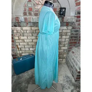 nightgown satin aqua lace V neck long thumbnail 6