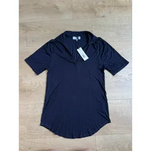 NWT Michael Stars Nico polo tee navy blue admiral eco 2x1 ribbed short sleeve S thumbnail 2