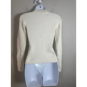Zara Womens Cream Fuzzy Eyelash Knit Mock Neck Sweater Small Ribbed Ivory Soft thumbnail 3
