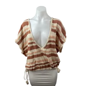 Anthropologie Womens Multicolor Striped Knit Side Tie Boho Poncho Sweater Top OS thumbnail 3