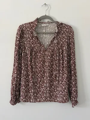 Reformation Amira Long Sleeve Floral Boho Blouse Chocolatier Brown White XS thumbnail 2