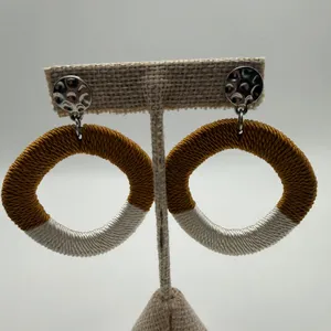 Boho Beachy Relaxed Coastal Earth Colors Hoop Earrings OS Gold White thumbnail 2