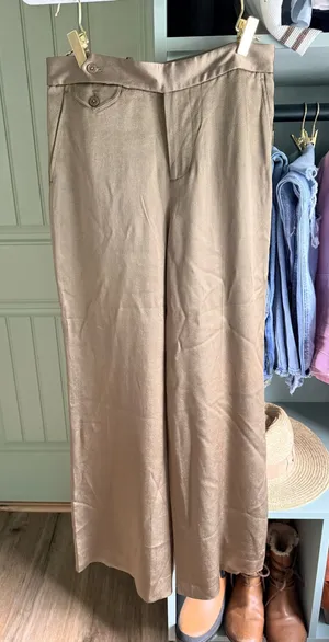 Ralph Lauren Wide Leg Satin Trouser Pants - Olive Green (Small Flaw) thumbnail 1