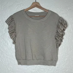 Pilcro Chambray Stripe Flutter Sleeve Sweatshirt‎ Tee Women Small thumbnail 1