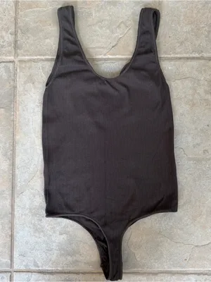 Skims Stretch Rib Scoop Tank Bodysuit In Soot Size S/M thumbnail 6
