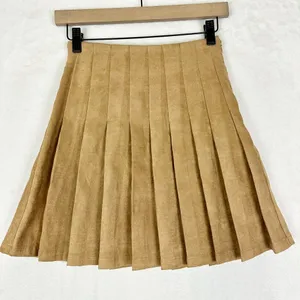 Julie Brown Kirby Skirt Size XS NEW Mocha Suede Pleated Preppy Academia Neutral thumbnail 2